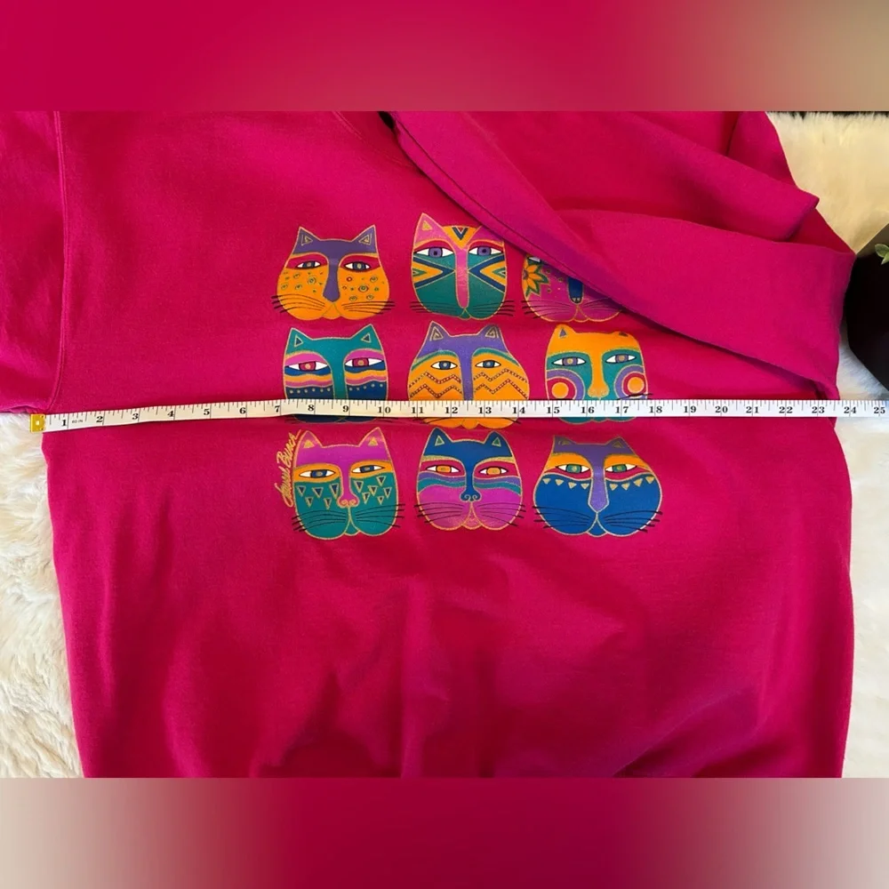 Vintage Laurel Burch Cat Print Crew Neck Sweatshirt Pink Size Large - Picture 4 of 9
